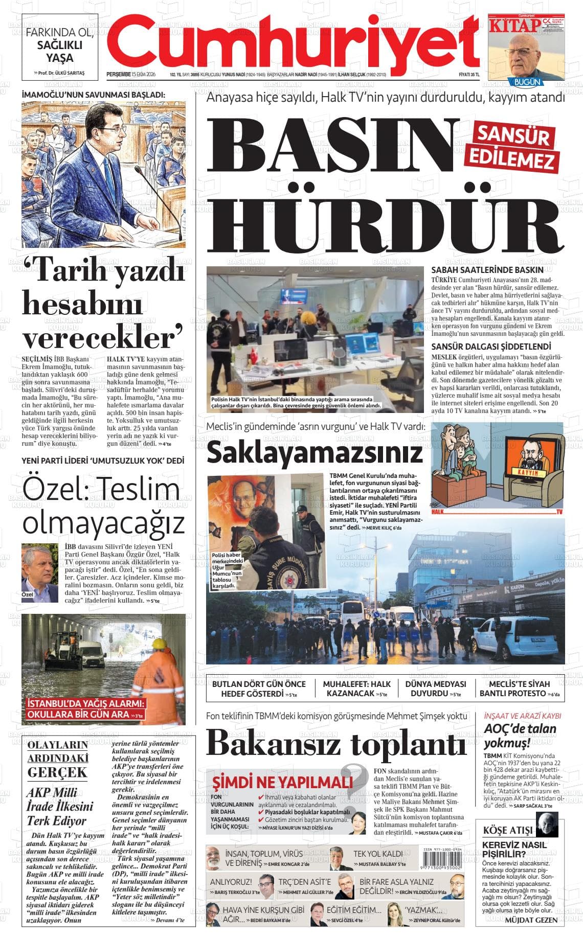 CUMHURİYET gazetesi kapağı