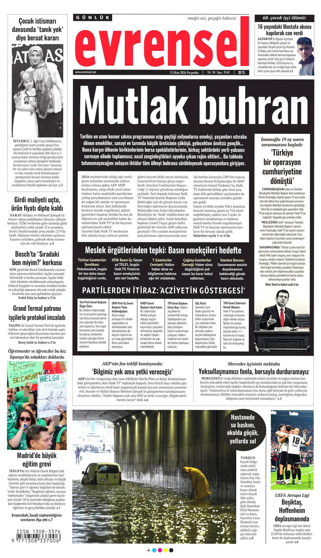 GÜNLÜK EVRENSEL gazetesi kapağı