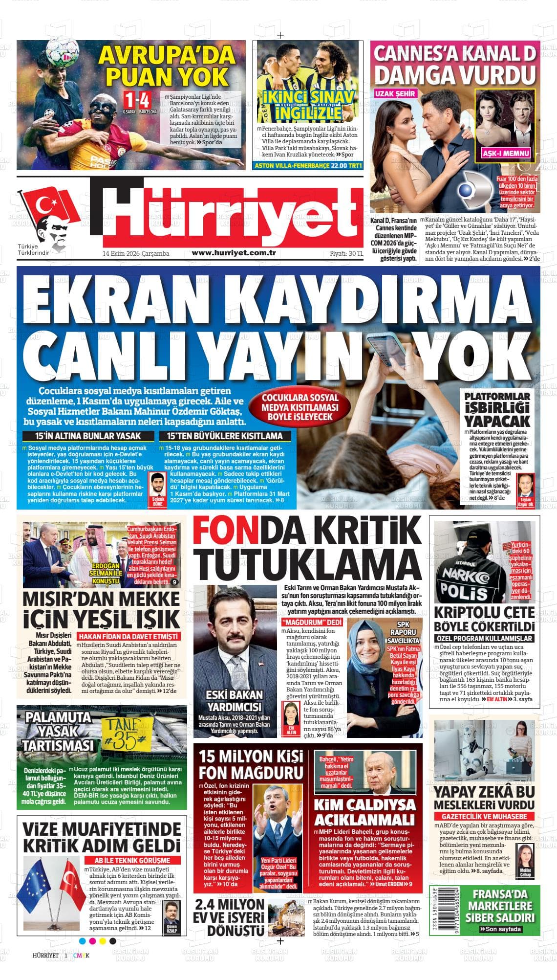 HÜRRİYET gazetesi kapağı