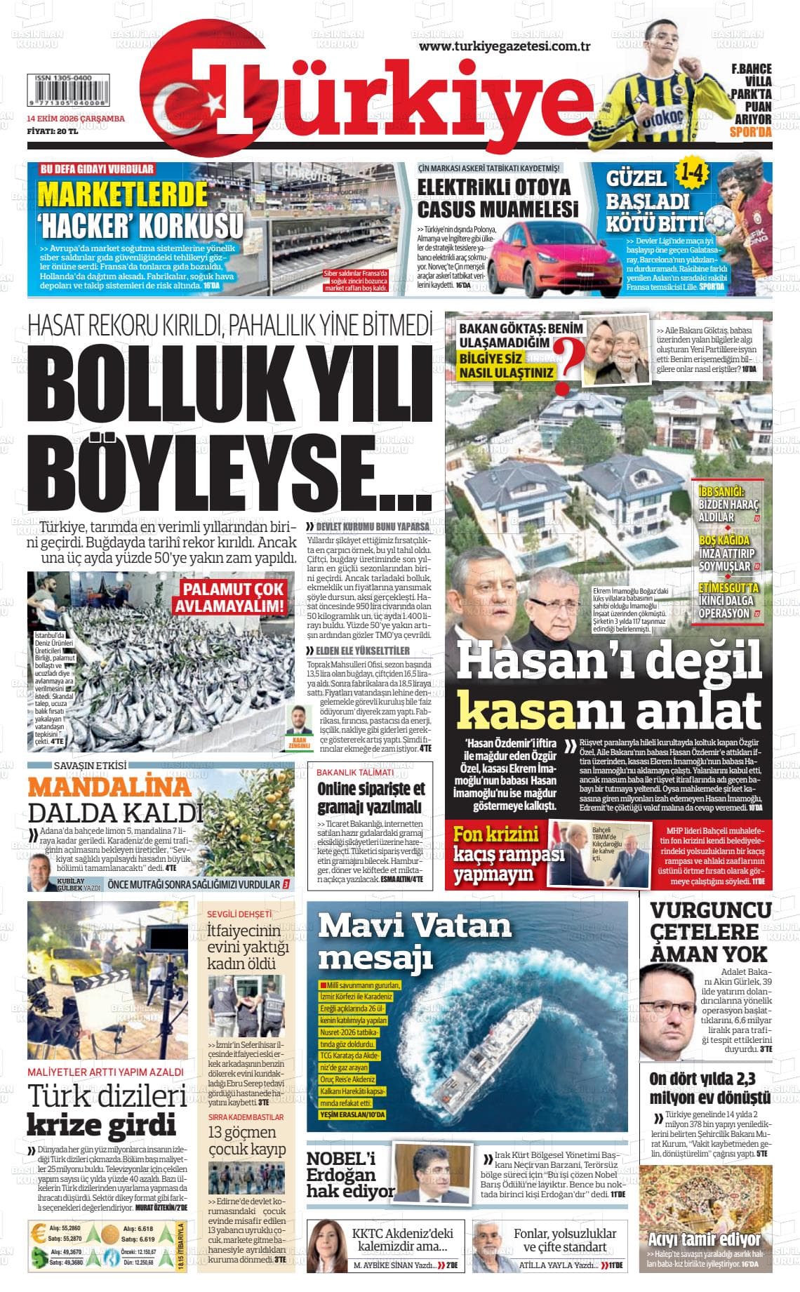 TÜRKİYE gazetesi kapağı
