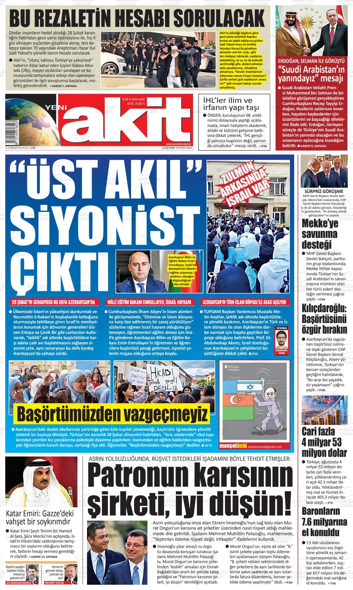 YENİ AKİT gazetesi kapağı