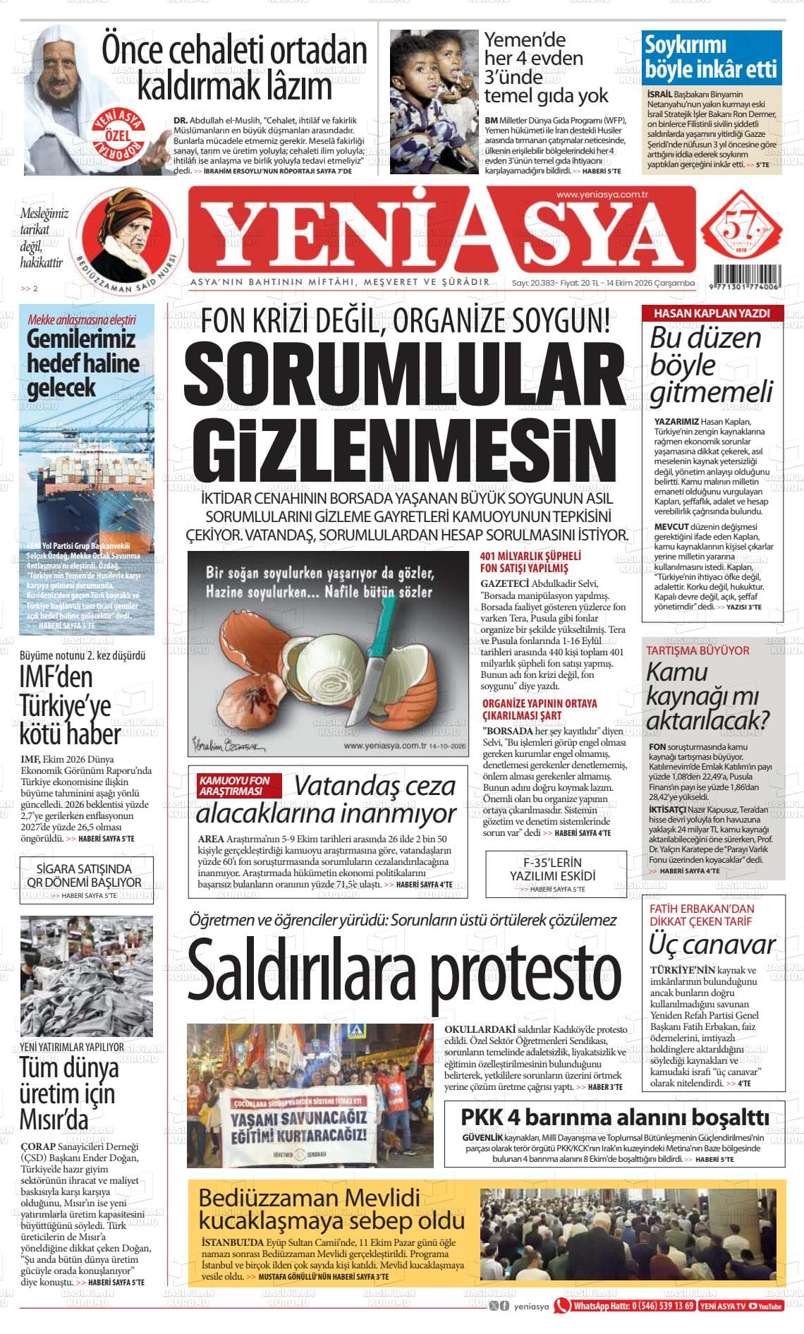 YENİ ASYA gazetesi kapağı