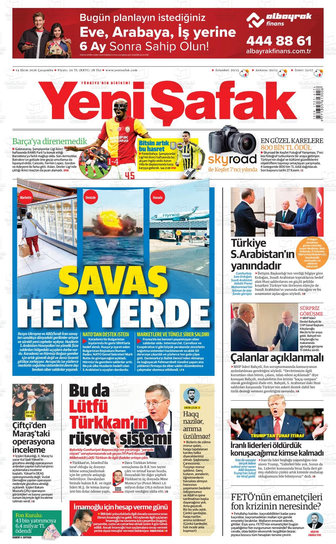 YENİ ŞAFAK gazetesi kapağı